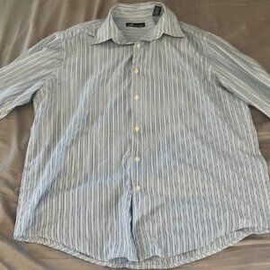 John Ashford Ja Mens Long Sleeve Collared Button Blue White striped shirt size L